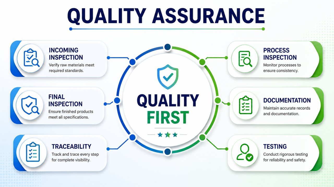 DuraFlux quality assurance process — incoming, process, final inspection, testing and traceability
