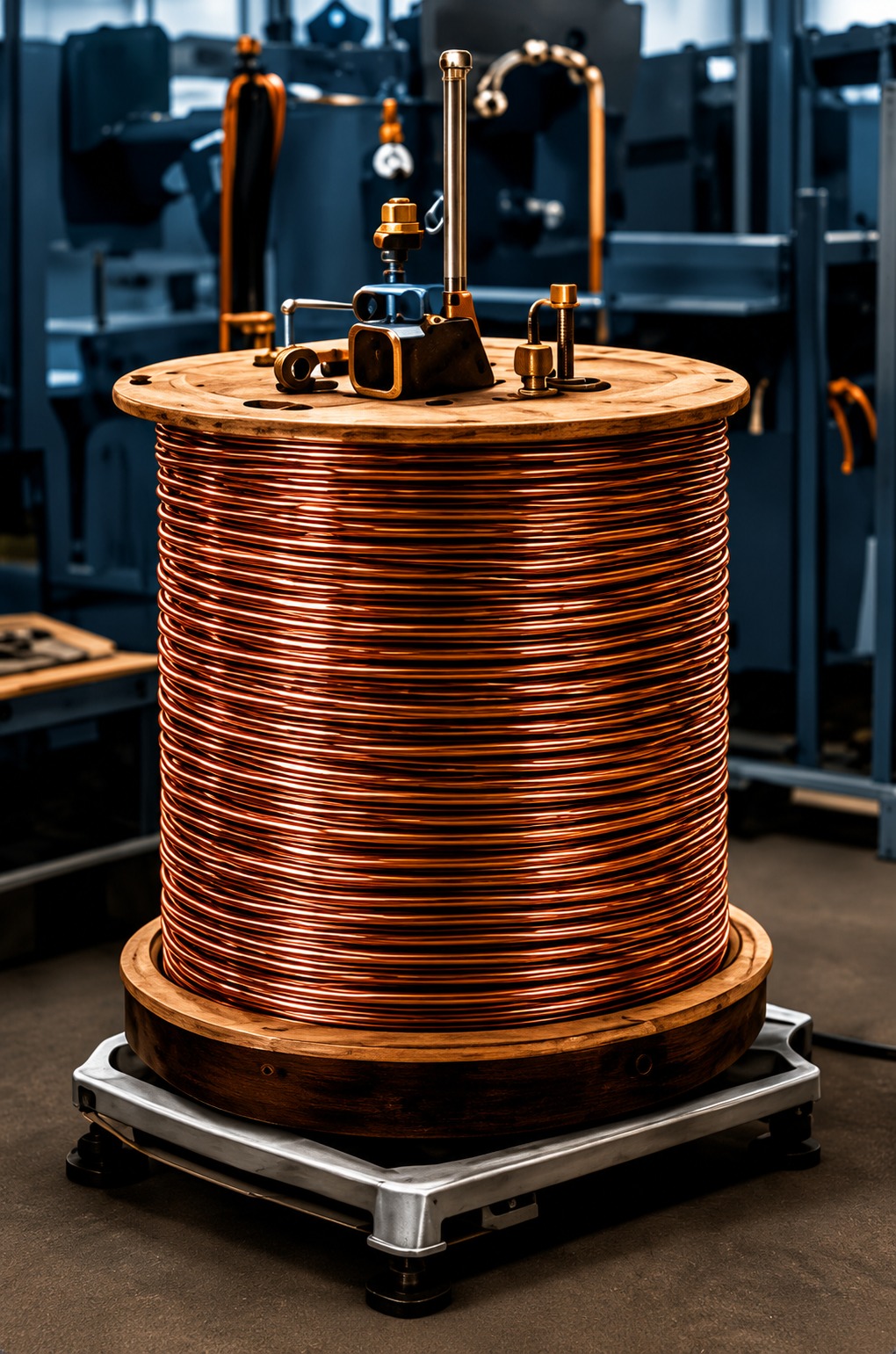 Copper coil winding during transformer manufacture