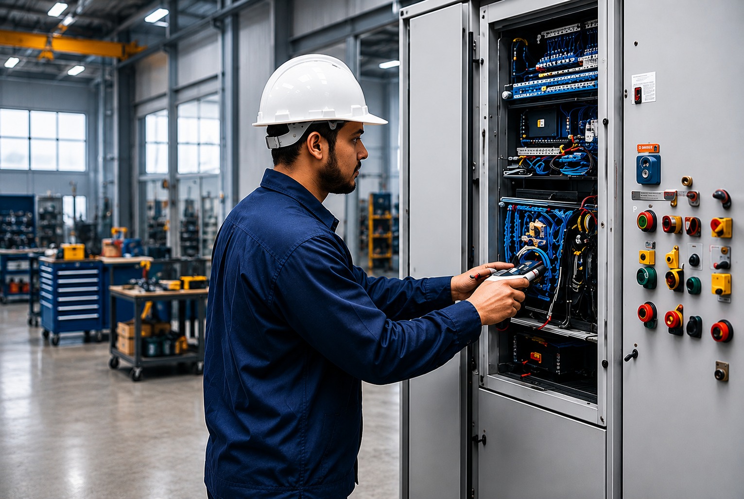 DuraFlux engineer at a switchgear control panel