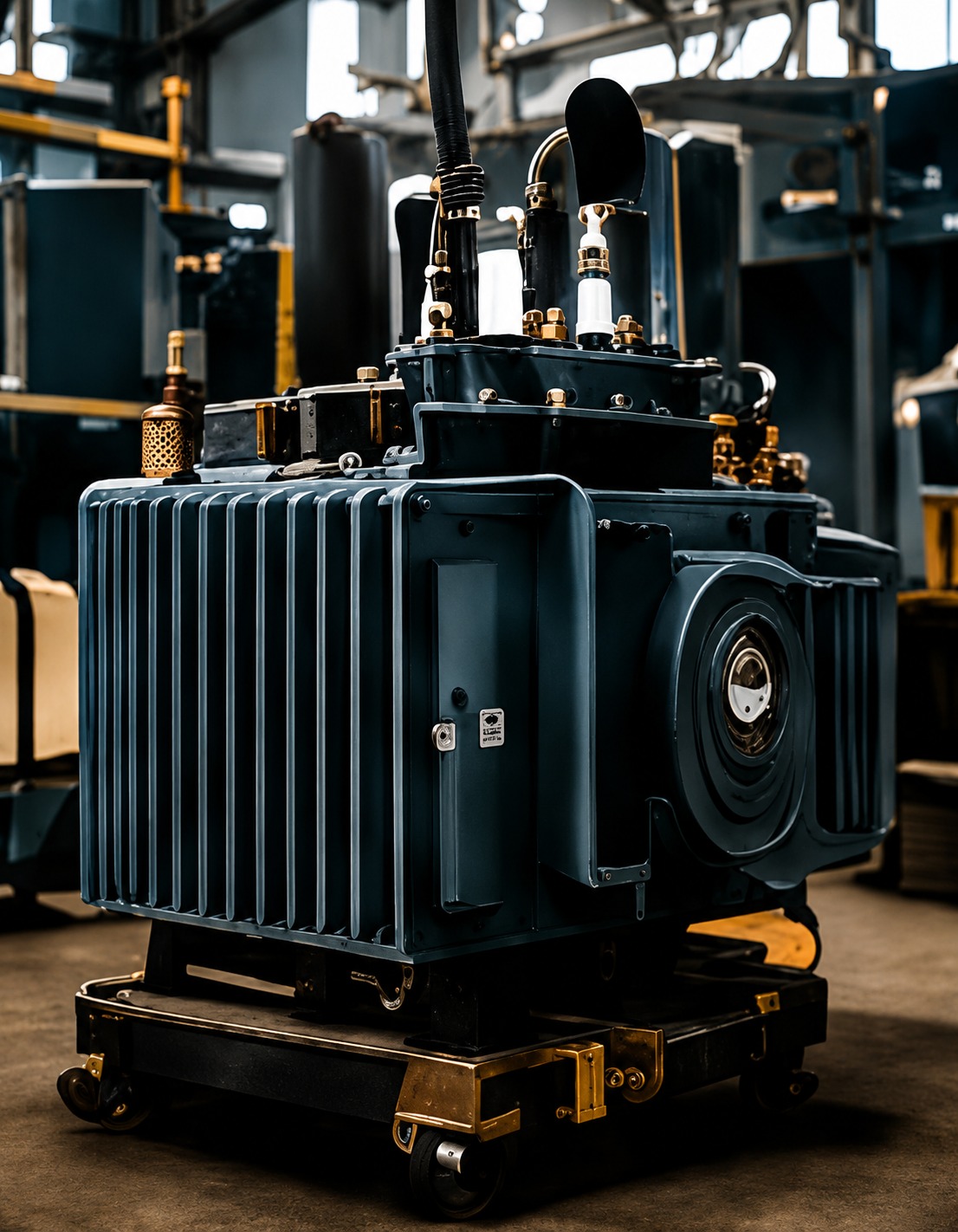 Transformer on a trolley inside the DuraFlux factory